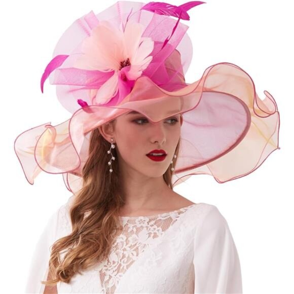 Women's Derby Church Hat Tea Party Fascinators Pink Beige - Picture 1 of 7